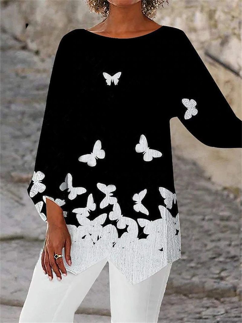 Spring Summer Geometric Print Long Sleeve Round Neck Women's Shirt In Stock 2023 Amazon AliExpress WISH Cross Border_ecoleips.com