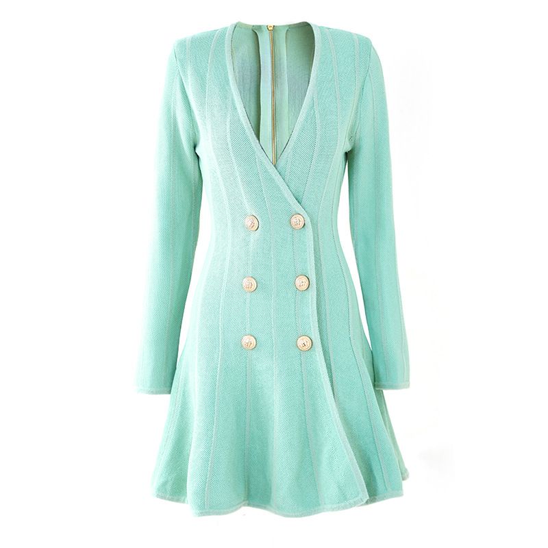 Spring Autumn Heavy Duty Full Skirt V Neck Long Sleeve Women's Formal Dress Elegant Flowing New Style_ecoleips.com