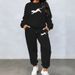 Women's Fleece Lined Long Sleeve Sweatshirt And Jogging Pants Set Cheetah Logo Print Casual Autumn Winter Two Piece Outfit_ecoleips.com