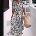 Women Elegant Printed Short Sleeve V Neck Maxi Dress Casual Summer Vacation Long Dress_ecoleips.com