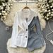 Light European American Style High-end Women's Blazer With Irregular Denim Patchwork Design, Exuding A_ecoleips.com