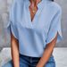 2024 Summer New V-Neck Shirt Women's Solid Color Casual Versatile Short Sleeve Pullover_ecoleips.com