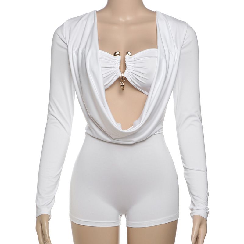 K European And American Style New Personalized Street Sexy Hot Girl Deep V Low Cut Solid Color Slim Fit Jumpsuit_ecoleips.com