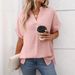 2025 Summer New Women's V-neck Short Sleeve Striped Loose Plaid Shirt_ecoleips.com