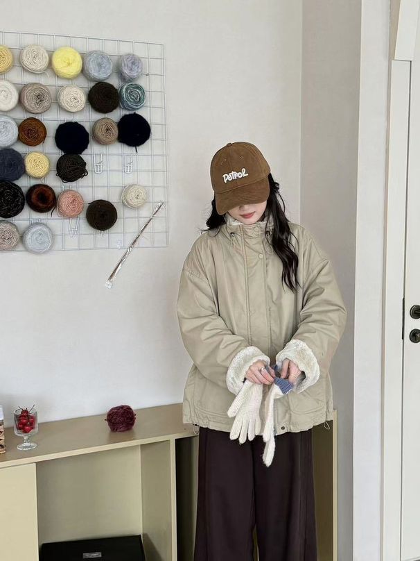 girl Girl Workwear Style Thickened Cotton Jacket 2025 Artistic Retro Simple Stand Collar Loose Casual Lamb Wool Inner Parka For_ecoleips.com