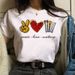 Wholesale Cross-border Clothing Printed Casual Peace And Love Themed Women's T-shirts_ecoleips.com