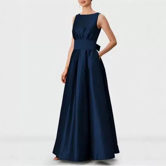 Elegant Navy Blue A-Line Evening Dress for Women Versatile for Parties Performances And Daily Wear_ecoleips.com