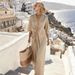 Foreign Trade Cross-Border E-commerce 2026 Style Beige V-Neck Kimono Sleeve Pleated Long Vacation Dress_ecoleips.com