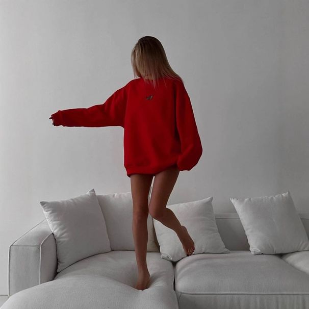 Simple Print Loose Long-Sleeved Top With Fall/Winter High-End Style, Drop-Shoulder Hoodie For Women_ecoleips.com
