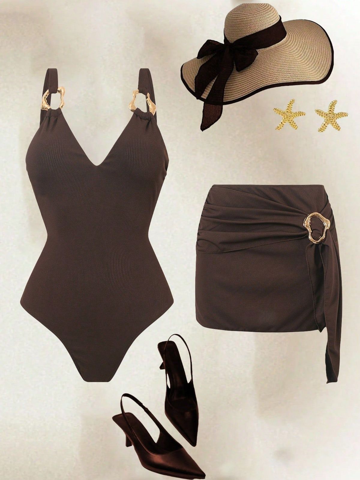 Women's High-Waisted One-Piece Swimsuit Sexy Beachwear Hot Spring Bathing Suit Casual Comfortable Swimwear_ecoleips.com