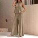 2025 European American Cross-Border Solid Color Elegant Two-Piece Set: Round Neck Vest And Wide-Leg Pants Women's_ecoleips.com