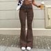 Women's High-Waisted Flared Jeans – Stretch Denim With Distressed Details (S-XXL, Coffee Brown)_ecoleips.com