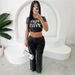 Women's Clothing High Street Hiphop Street Positioning Printing Short Sleeved Top Straight Trousers Suit_ecoleips.com