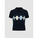 Women's Preppy Short Sleeve Cropped Sweater French- Inspired Argyle Polo Knit Top with Collar Detail_ecoleips.com