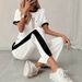 Women's French Minimalist Parisian Style Summer Casual Top And Shorts Set Short Sleeved Print Two Piece_ecoleips.com