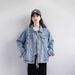 "Women's Oversized Denim Jacket - Vintage Washed Boyfriend Style Loose Fit Spring/Autumn Top (Light Blue/Black)"_ecoleips.com