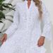 Spring And Summer Solid Color V Neck Loose Embroidery Hollow Lace Flower Sexy Dress_ecoleips.com