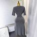 Fashion Dress For Women Summer New Sexy V Neck Slit Waist Slimming Temperament Bright Silk Hot Diamond Long Skirt_ecoleips.com