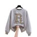 plus Size Women's Thick Fleece Lined Sweatshirt Spring Autumn Winter Stylish Loose Top with Personalized Lettering_ecoleips.com