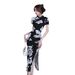 2024 Retro National Trend Printed Improved Cheongsam High Slit Daily Bodycon Ruched Waist Mid-Length Dress_ecoleips.com