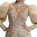 2026 European And American New V-neck Feather Princess Dress, Gold-dusted Long Mesh Evening Gown_ecoleips.com