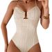 Elegant U-Back Bikini One-Piece Swimsuit – Adjustable Ties, Soft Peach, Polyester Blend (S-Xl, Removable Padding)_ecoleips.com