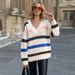 Women's Striped V-Neck Sweater – Oversized Lazy Style Pullover For Autumn & Winter_ecoleips.com