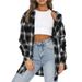 Aria Basics Aria Basics 2025 Cross-Border Women's Tops Autumn/Winter New Long-Sleeve Loose Casual European And American Plaid Shirt_ecoleips.com