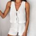White Bubble Crepe Sleeveless Tie-back Tank Top Hot Pants 2025 European And American Spring/summer Fashion New Wholesale_ecoleips.com