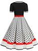 Black V-Neck Short Sleeve Vintage Pleated Dress With Belt Women 50s Polka Dot Party Sundress Robe Plus Size_ecoleips.com