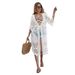 Women's Sheer Mesh Beach Cover-Up – Sexy Lace Kimono, Bikini Wrap, Sun Protection & Resort Wear (White/Black/Black-White)_ecoleips.com