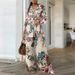 Retro Style Women's Cotton Trouser Suit Long Sleeved Shirt Wide Leg Pants Set Casual_ecoleips.com