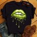 European And American Cross-border Foreign Trade Women's Clothing, Sexy Lips Print Round-neck Short-sleeve T-shirt Top_ecoleips.com