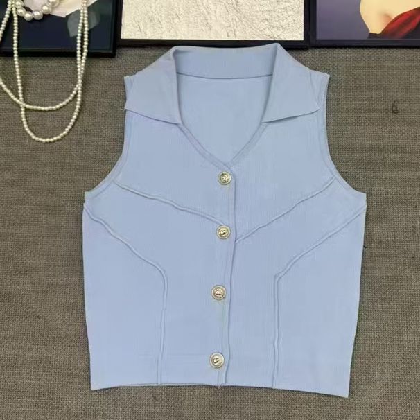 Women's Clothing V Neck Sleeveless Knit Cardigan Slim Fit Fishbone Design Elegant Luxury Top For Spring/Summer_ecoleips.com