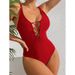 Women’s Clothing new conservative one piece swimsuit women's solid color drawstring hollow tight beach swimsuit_ecoleips.com