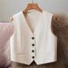 Women's Slim Fit Suit Vest Sleeveless Short Outerwear Red And Gray Autumn Style_ecoleips.com