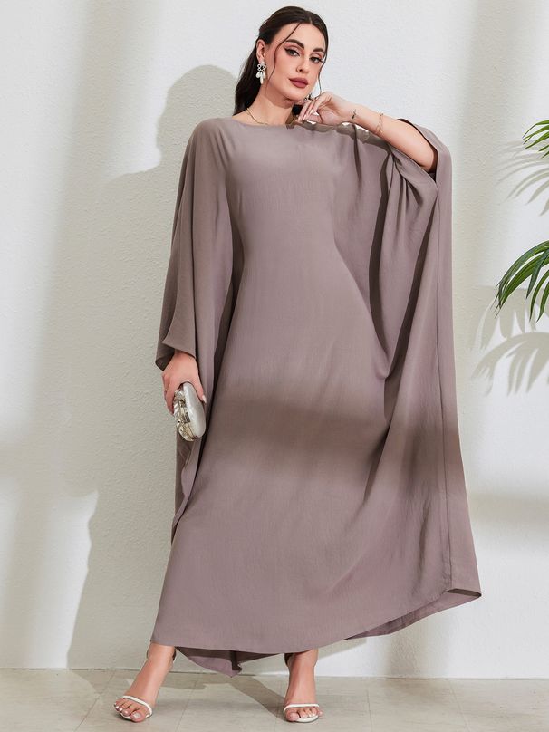 Women's Clothing Arabic Long Skirt With Bat Sleeves And Round Neck Fashionable And Elegant Dress Robe_ecoleips.com