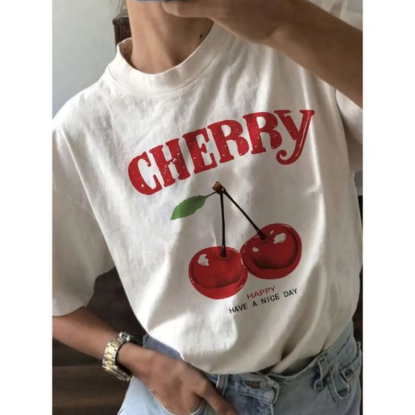 100% Cotton Sweet Fresh Print Outerwear Youthful Loose Slimming Personality Casual Comfortable Round Neck Short Sleeve_ecoleips.com