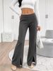 Casual Vertical Stripe Front Split Hem Bootcut Pants High Rise Bodycon Pants_ecoleips.com