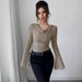 Women's Ribbed Base Layer Top off Shoulder Slim Fit Knitted Long Sleeve Autumn Winter European American Style Commuter Trendy Hot Selling_ecoleips.com
