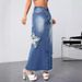 Women's Clothing Raw Edge Skirt Star Worn Denim Skirt High Waist Slit Jeans_ecoleips.com