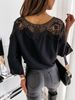 K New Long Sleeve Lace Lace Shirt Solid Color Commuter Top Round Neck. No Necklaces Or Other Accessories_ecoleips.com