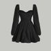 Women's Clothing Summer New Temperament Square Collar High Waist Slim Bubble Sleeve A Short Dress_ecoleips.com