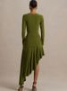JULISSA MO Irregular Long Sleeve Ruched Women Maxi Dress Green Metal Button High Waist Dress Autumn Slim Elegant Party Clubwear_ecoleips.com