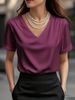 Satin V-Neck Short Sleeve Tee – Women’s Elegant Solid Top For Spring & Summer | Soft & Luxe (S-2XL, 6 Colors)_ecoleips.com