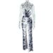 Women's Clothing Fashion Zebra Print Two Piece Set European American Style Wide Leg Pants Suit Backless Tie Black White Color Block Women's Loose_ecoleips.com