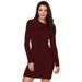 Aria Basics Aria Basics New European And American Women's Clothing, Solid Color Turn-down Collar Long-sleeve Ribbed Knit Sweater Dress,_ecoleips.com