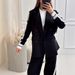 Women's Contrast Trim Relaxed Fit Long Sleeve Jacket With High-Waisted Draped Wide Leg Pants Two-Piece Set_ecoleips.com