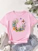 European And American Cross-border Foreign Trade Women's Floral Plant Print Round-neck Short-sleeve T-shirt Top_ecoleips.com