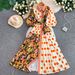 Women's French Retro Romantic Floral Print Dress Lantern Sleeve Summer Style Cute Color Blocking Youthful Full Skirt_ecoleips.com